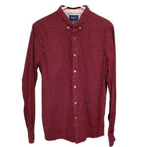 Denim & Flowers Ricky Singh Shirt L Slim Fit Burgundy with White Dots